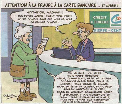 bd amusante sur les frais bancaires et une mamie